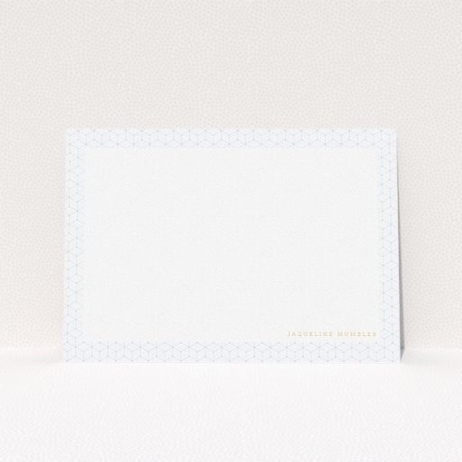 A ladies personalised note card called "Isotropic". It is an A5 card in a landscape orientation. "Isotropic" is available as a flat card, with tones of blue and white.