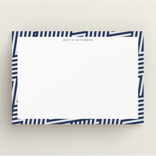Personalised Note Card Design for Women - "Line-up" A ladies personalised note card design called "Line-up". It is an A5 card in a landscape orientation. "Line-up" is available as a flat card, with tones of blue and white.