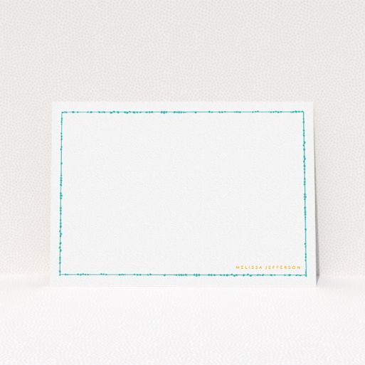 A ladies personalised note card template titled "Living border". It is an A5 card in a landscape orientation. "Living border" is available as a flat card, with tones of white and orange.