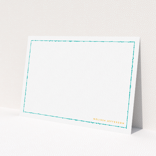 A ladies personalised note card template titled 'Living border'. It is an A5 card in a landscape orientation. 'Living border' is available as a flat card, with tones of white and orange.