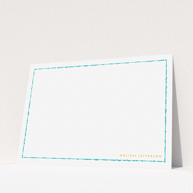 A ladies personalised note card template titled "Living border". It is an A5 card in a landscape orientation. "Living border" is available as a flat card, with tones of white and orange.