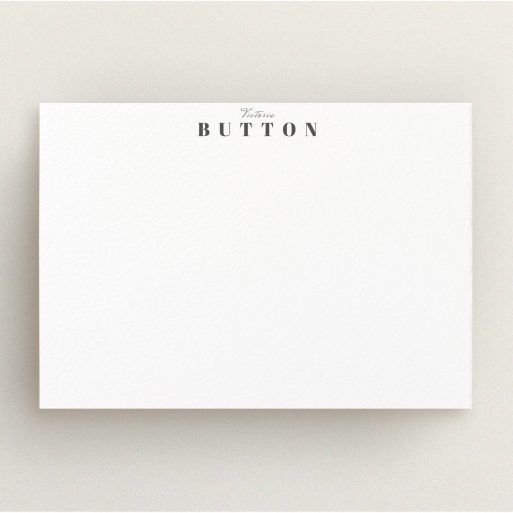 Personalised Note Card Design for Women - "Mix of scripts" A ladies personalised note card called "Mix of scripts". It is an A5 card in a landscape orientation. "Mix of scripts" is available as a flat card, with mainly white colouring.