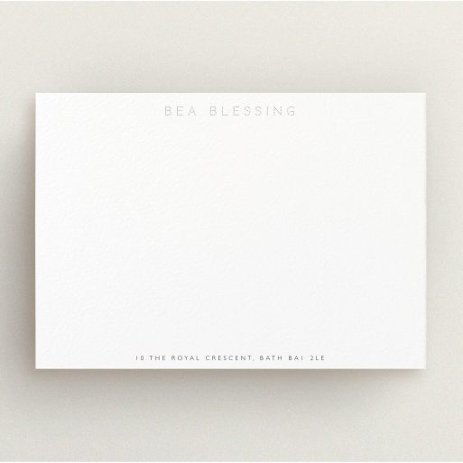 Personalised Note Card Design for Women - "Name in lights" A ladies personalised note card named "Name in lights". It is an A5 card in a landscape orientation. "Name in lights" is available as a flat card, with mainly white colouring.