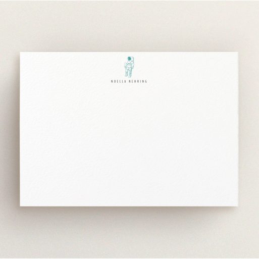 Personalised Note Card Design for Women - "One small step" A ladies personalised note card design called "One small step". It is an A5 card in a landscape orientation. "One small step" is available as a flat card, with tones of white and green.