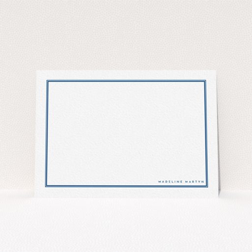 A ladies personalised note card design called "Ordering blue". It is an A6 card in a landscape orientation. "Ordering blue" is available as a flat card, with tones of blue and white.