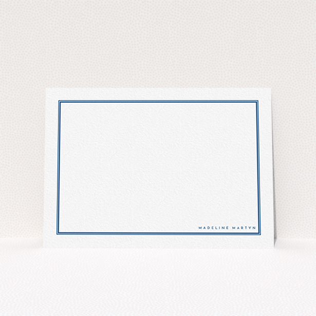 A ladies personalised note card design called "Ordering blue". It is an A6 card in a landscape orientation. "Ordering blue" is available as a flat card, with tones of blue and white.