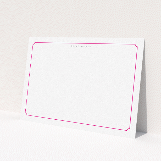 A ladies personalised note card design named "Pink circle border". It is an A5 card in a landscape orientation. "Pink circle border" is available as a flat card, with tones of white and pink.