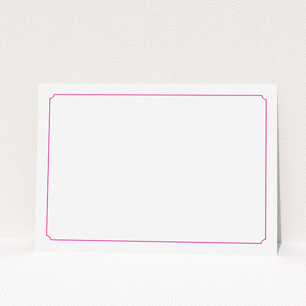 A ladies personalised note card design named "Pink circle border". It is an A5 card in a landscape orientation. "Pink circle border" is available as a flat card, with tones of white and pink.