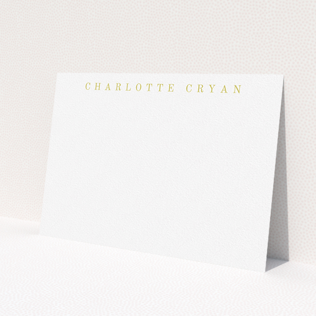 A ladies personalised note card named "Remember the name". It is an A5 card in a landscape orientation. "Remember the name" is available as a flat card, with tones of white and gold.