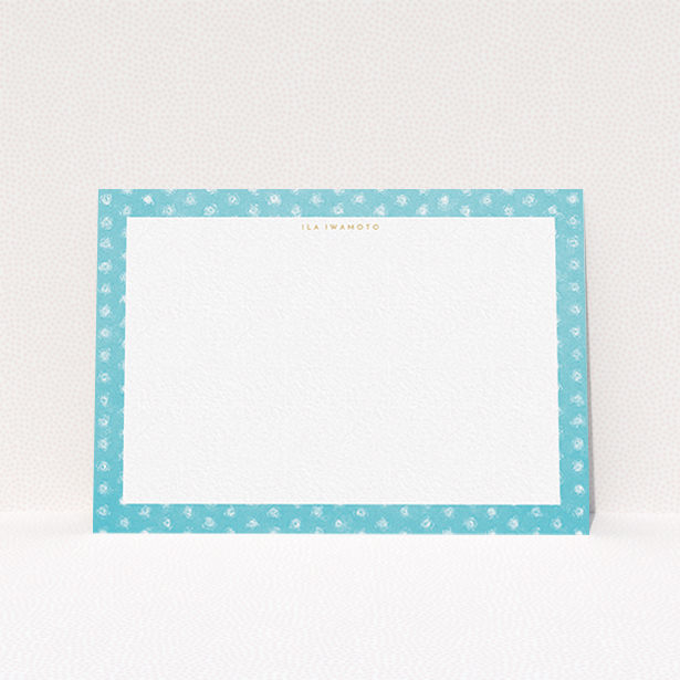 A ladies personalised note card design named "Remembering polkadots". It is an A6 card in a landscape orientation. "Remembering polkadots" is available as a flat card, with tones of blue and white.