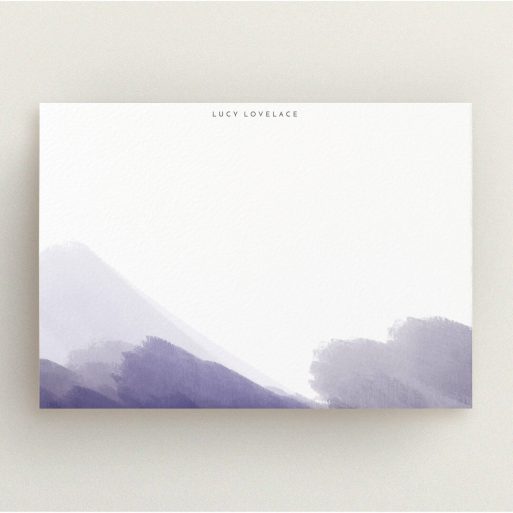 Personalised Note Card Design for Women - "Smudges of blue" A ladies personalised note card design called "Smudges of blue". It is an A5 card in a landscape orientation. "Smudges of blue" is available as a flat card, with tones of blue and white.