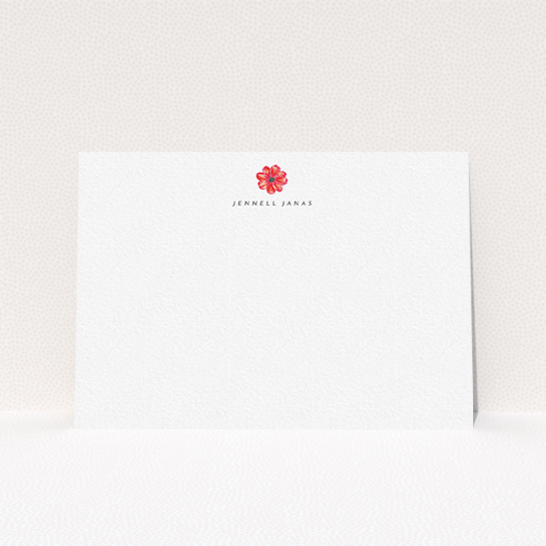 A ladies personalised note card design called "Spring smudge". It is an A6 card in a landscape orientation. "Spring smudge" is available as a flat card, with tones of white and red.