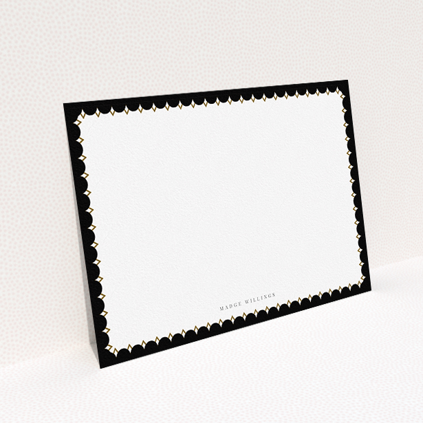 A ladies personalised note card called "Stage left". It is an A5 card in a landscape orientation. "Stage left" is available as a flat card, with tones of black and white.