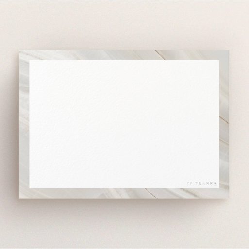 Personalised Note Card Design for Women - "Swells of marble" A ladies personalised note card named "Swells of marble". It is an A5 card in a landscape orientation. "Swells of marble" is available as a flat card, with tones of grey and white.
