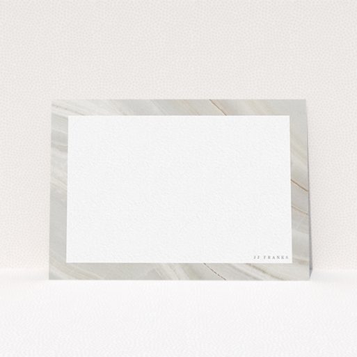 A ladies personalised note card named "Swells of marble". It is an A6 card in a landscape orientation. "Swells of marble" is available as a flat card, with tones of grey and white.