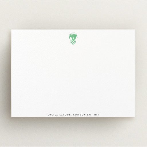 Personalised Note Card Design for Women - "The impossible elephant" A ladies personalised note card design named "The impossible elephant". It is an A5 card in a landscape orientation. "The impossible elephant" is available as a flat card, with tones of white and green.