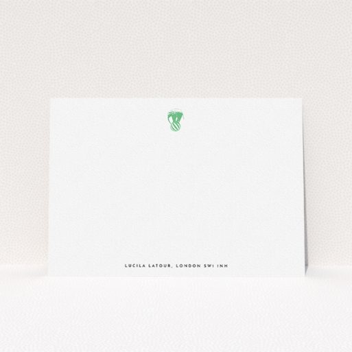 A ladies personalised note card design named "The impossible elephant". It is an A5 card in a landscape orientation. "The impossible elephant" is available as a flat card, with tones of white and green.