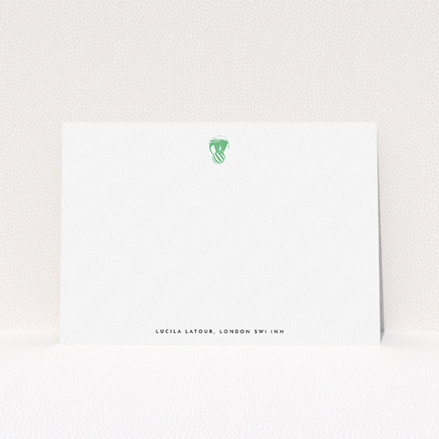 A ladies personalised note card design named "The impossible elephant". It is an A5 card in a landscape orientation. "The impossible elephant" is available as a flat card, with tones of white and green.