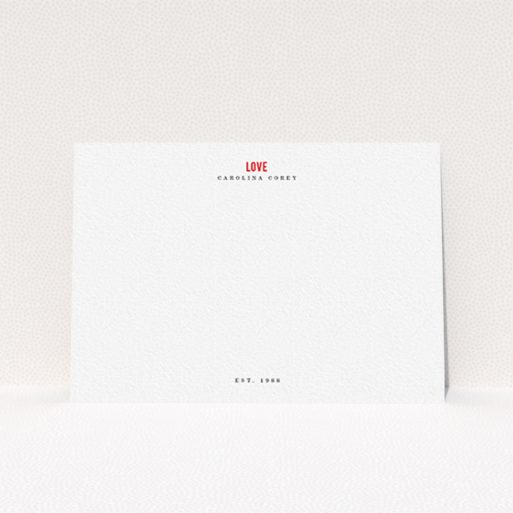 A ladies personalised note card called "The message is simple". It is an A6 card in a landscape orientation. "The message is simple" is available as a flat card, with tones of white and red.