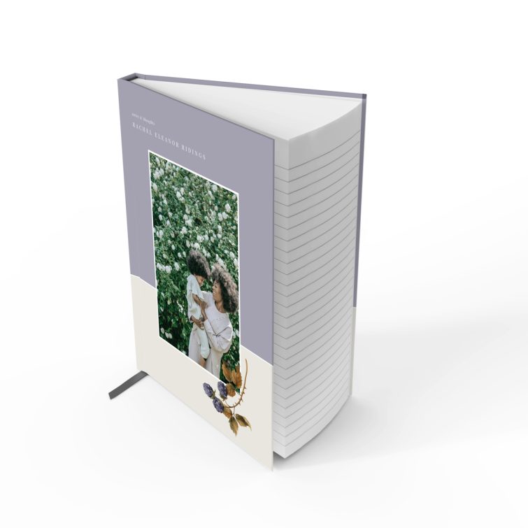 Elegant custom notebook cover design with floral accents and one photo placeholder.