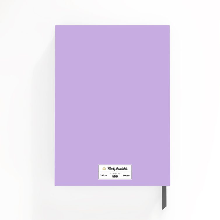 Purple notebook cover design with flame logo, no photos, from Utterly Printable.