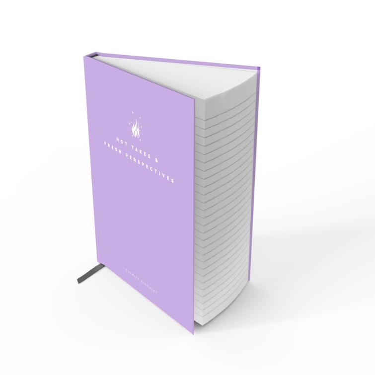 Purple notebook cover design with flame logo, no photos, from Utterly Printable.