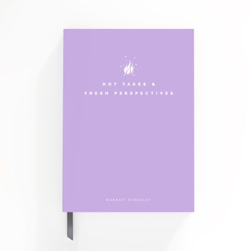 Purple notebook cover design with flame logo, no photos, from Utterly Printable.