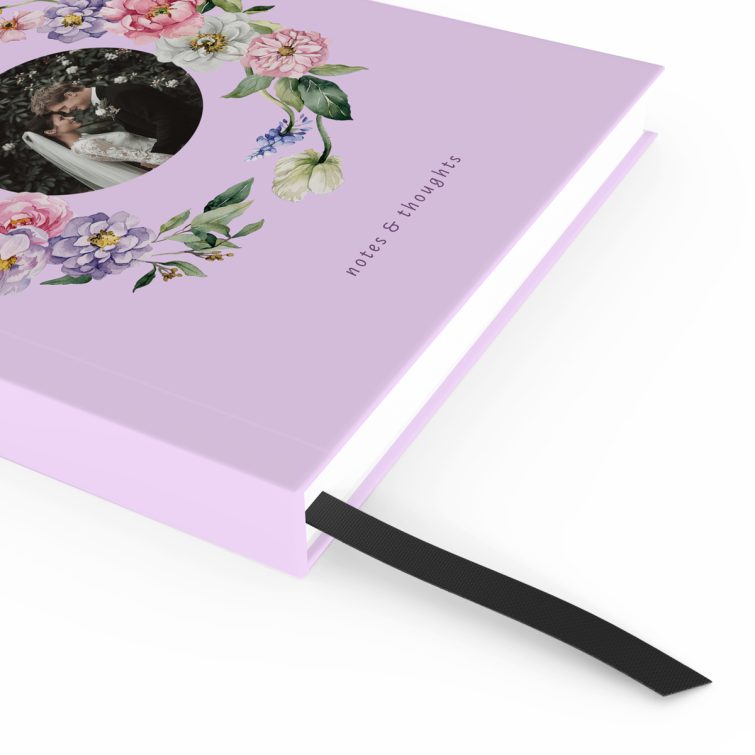 Floral personalised notebook cover design with one photo for wedding or special occasion notes.