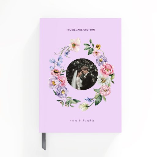 Floral personalised notebook cover design with one photo for wedding or special occasion notes.