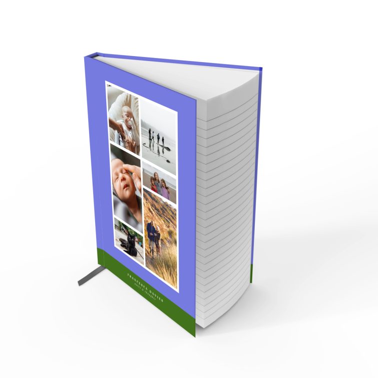 Customisable portrait notebook cover design with five placeholder photos for personalisation.