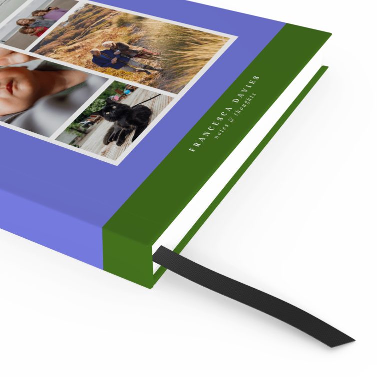 Customisable portrait notebook cover design with five placeholder photos for personalisation.