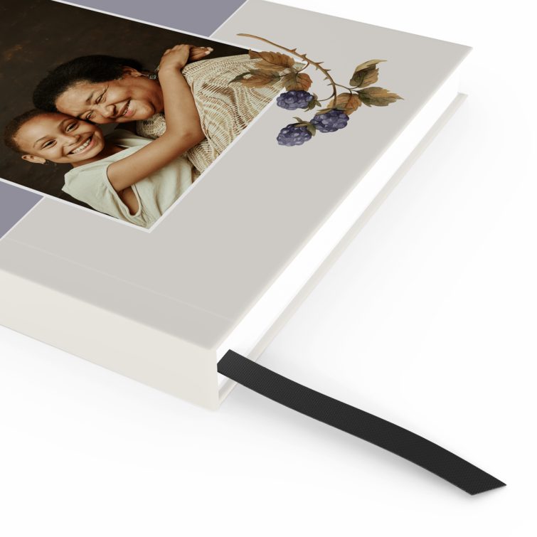 Floral design personalised notebook cover with one photo for custom printing service.