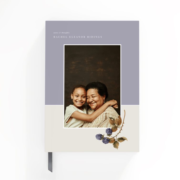 Floral design personalised notebook cover with one photo for custom printing service.