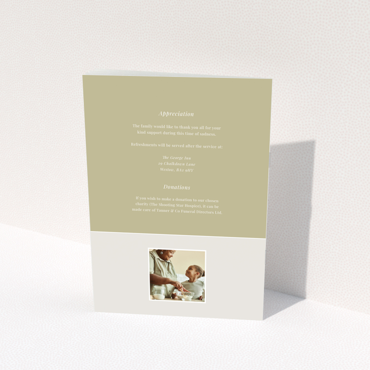 Funeral order of service program back page design with one photo - Portrait