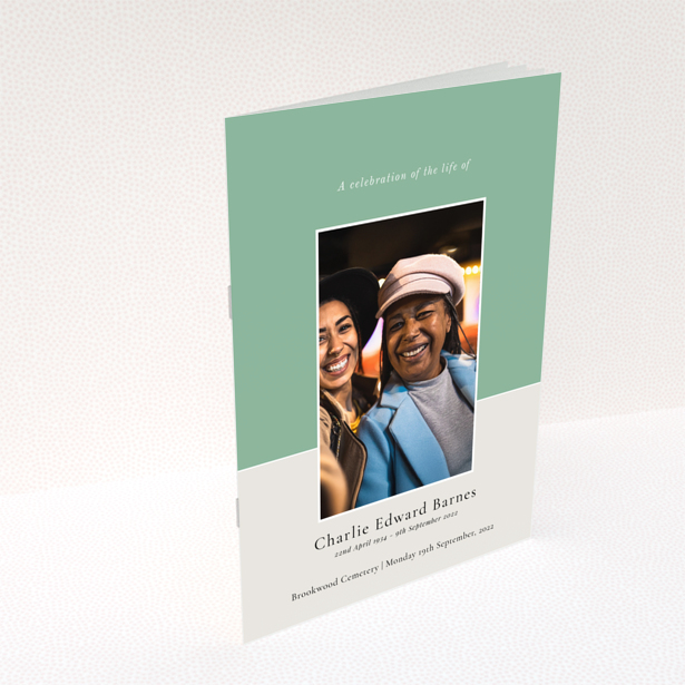 Funeral order of service program design with appreciation text and one photo on the back page named Portrait