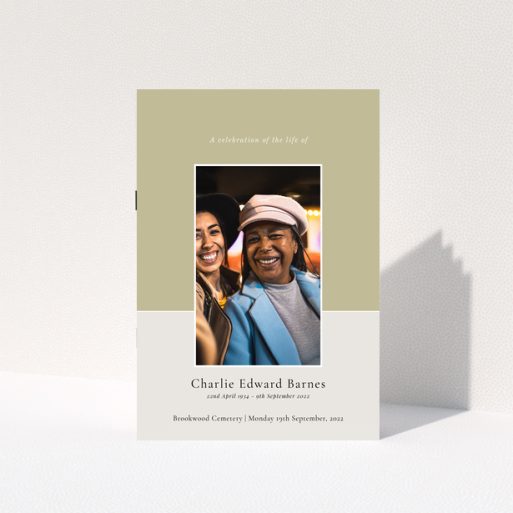 Funeral order of service programme design with one photo on the cover.