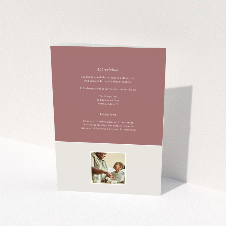 Funeral order of service program reverse side design with one photo, named Portrait.