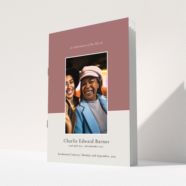 Funeral order of service program reverse side design with one photo, named Portrait.