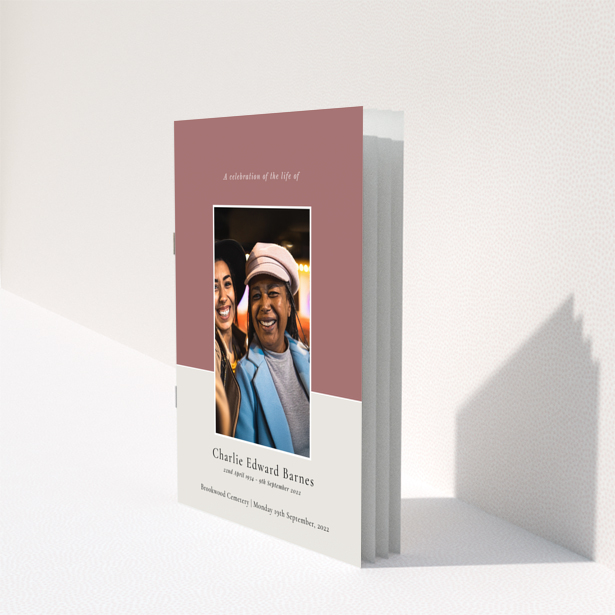 Funeral order of service program reverse side design with one photo, named Portrait.