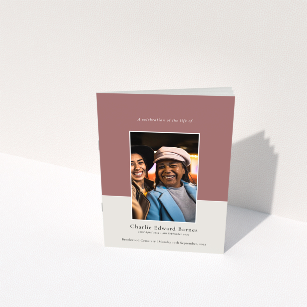 Funeral order of service program reverse side design with one photo, named Portrait.