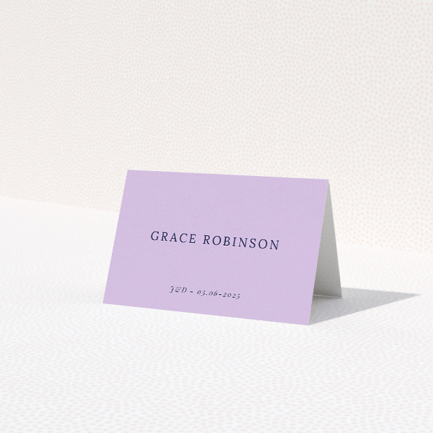 Lavender Hill Classic Place Cards - Elegant Traditional Wedding Place Card Template. This is a third view of the front