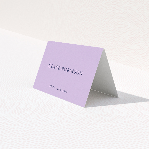 Lavender Hill Classic Place Cards - Elegant Traditional Wedding Place Card Template. This is a third view of the front
