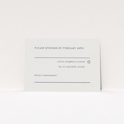 RSVP card from the Lavender Hill Classic wedding stationery suite - gentle lavender hue with crisp typography, embodying timeless grace and classic sensibility. This is a view of the front