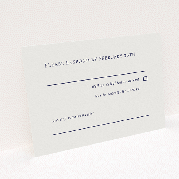 RSVP card from the Lavender Hill Classic wedding stationery suite - gentle lavender hue with crisp typography, embodying timeless grace and classic sensibility. This is a view of the back