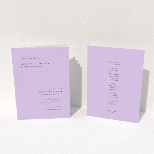 Sophisticated Lavender Hill Classic Wedding Order of Service Booklet with Genteel Elegance. This image shows the front and back sides together