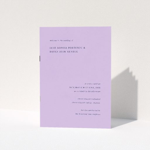 Sophisticated Lavender Hill Classic Wedding Order of Service Booklet with Genteel Elegance. This is a view of the front