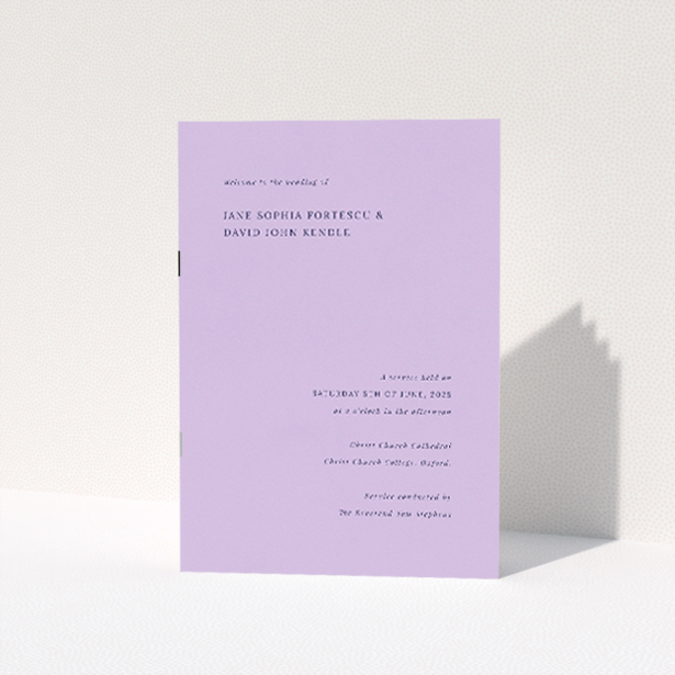 Sophisticated Lavender Hill Classic Wedding Order of Service Booklet with Genteel Elegance. This is a view of the front