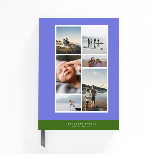 Customisable family photo notebooks design with five photo slots on the cover, ideal for personalised gifts from Utterly Printable.