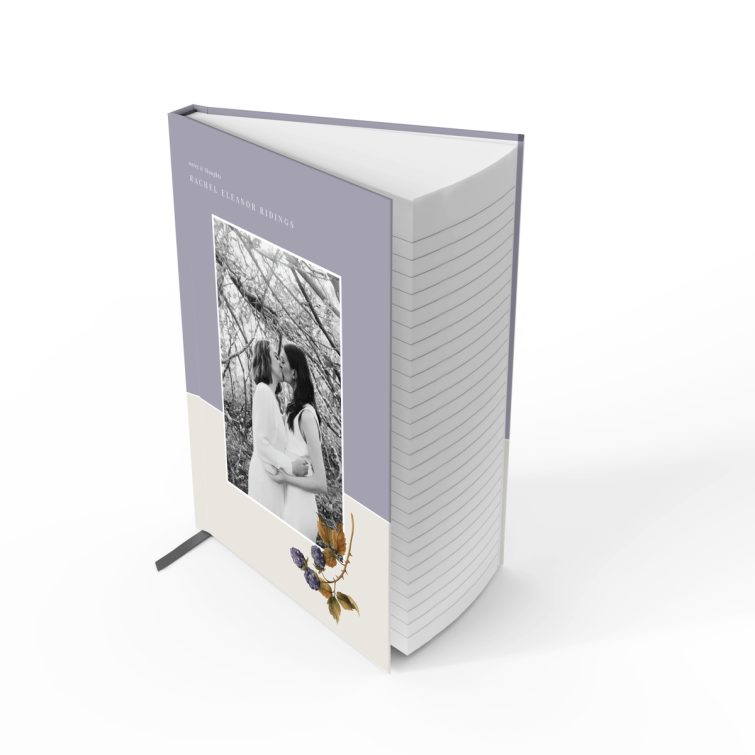 Elegant personalised notebook design with one photo and floral accents for Utterly Printable.