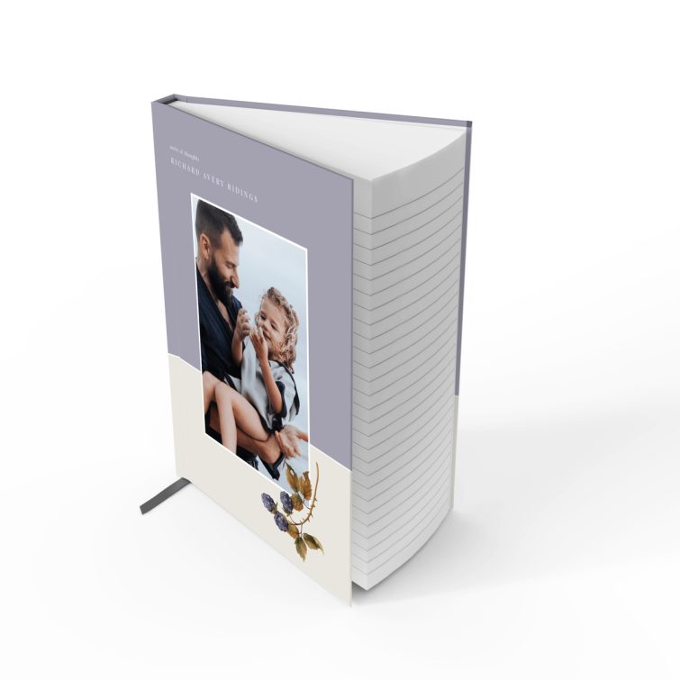 Portrait notebook design with a grey and cream colour scheme, featuring one photo on the cover.